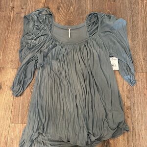 Free People Gray Ruched Blouse
